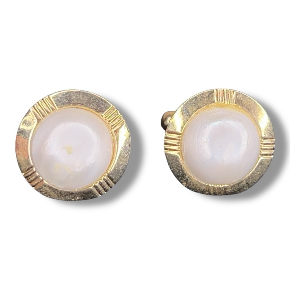 Vintage Gold Cufflinks White Ivory Center Classic Tuxedo Wedding Formal Event